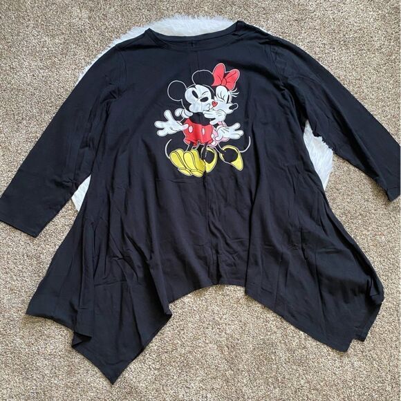 Disney Hanky Hem Tunic Top Mickey Mouse Minnie Mouse Black Women’s Plus Size 2X - Picture 1 of 7